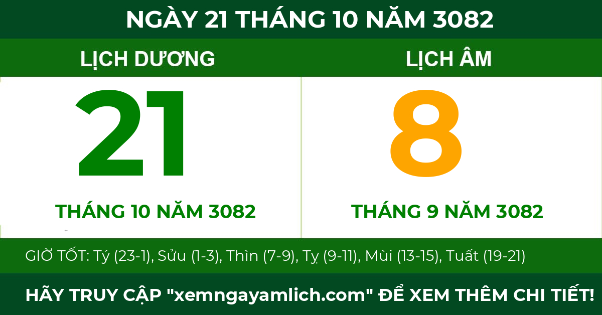 lịch âm ngày 21 tháng 10 năm 3082