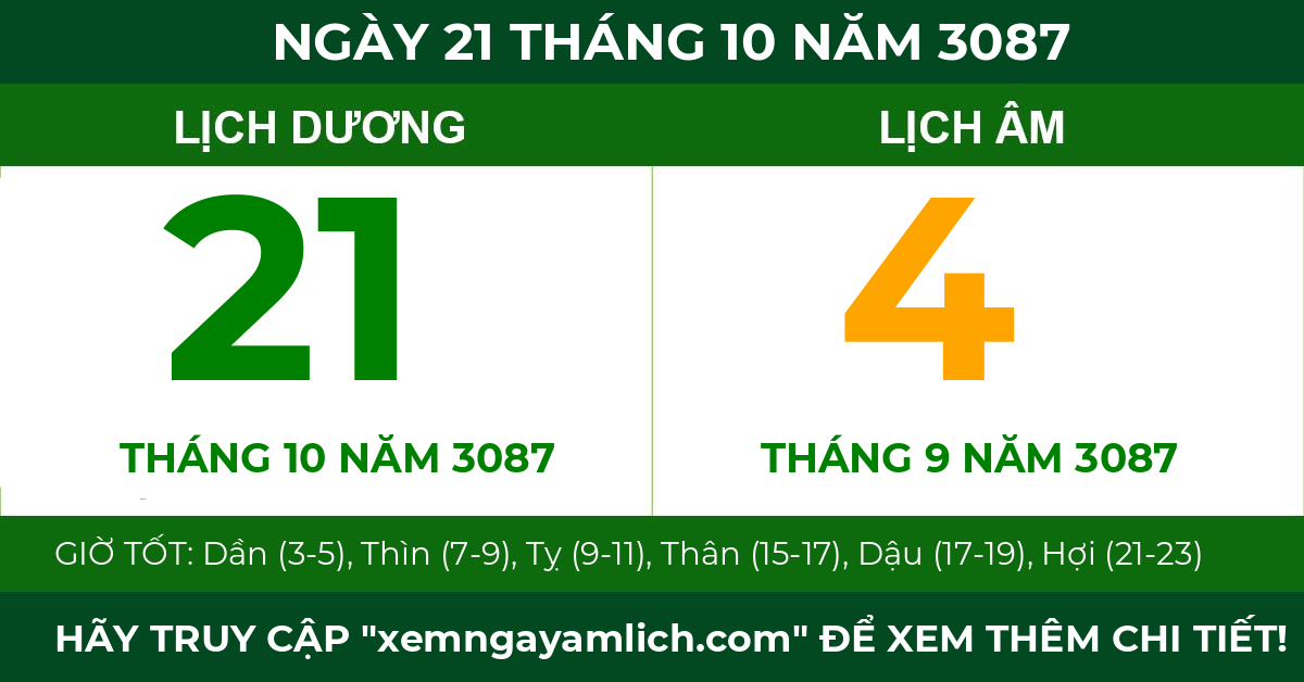 lịch âm ngày 21 tháng 10 năm 3087