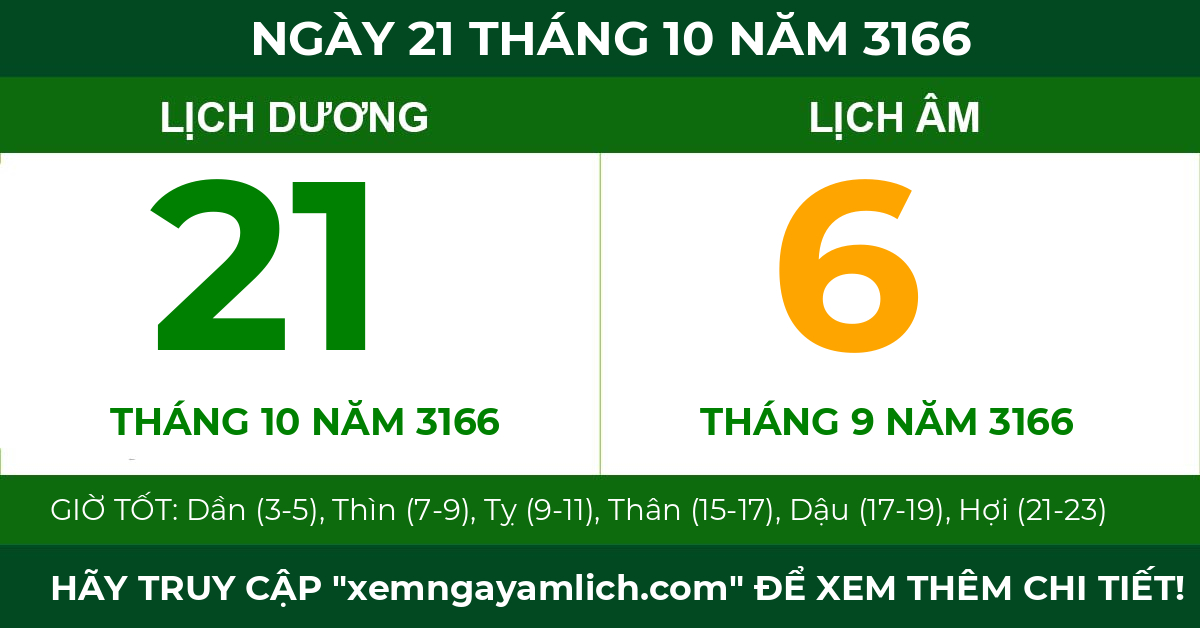lịch âm ngày 21 tháng 10 năm 3166