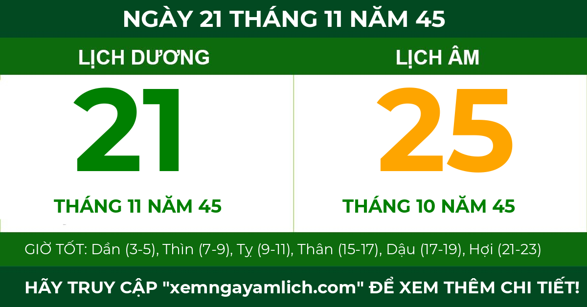 lịch âm ngày 21 tháng 11 năm 45