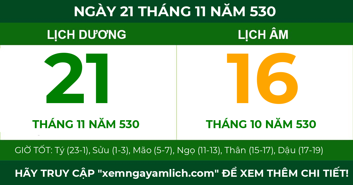 lịch âm ngày 21 tháng 11 năm 530