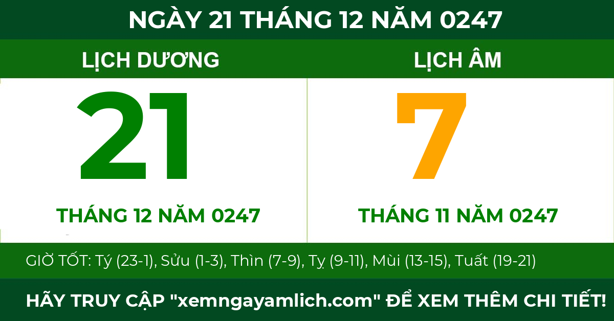 lịch âm ngày 21 tháng 12 năm 0247