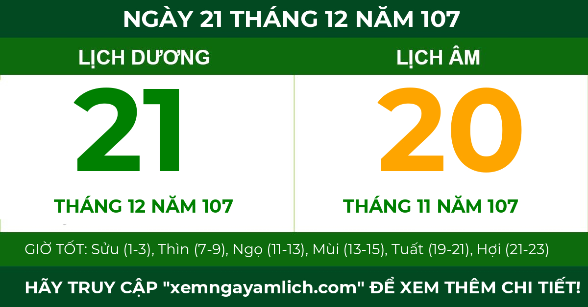 lịch âm ngày 21 tháng 12 năm 107