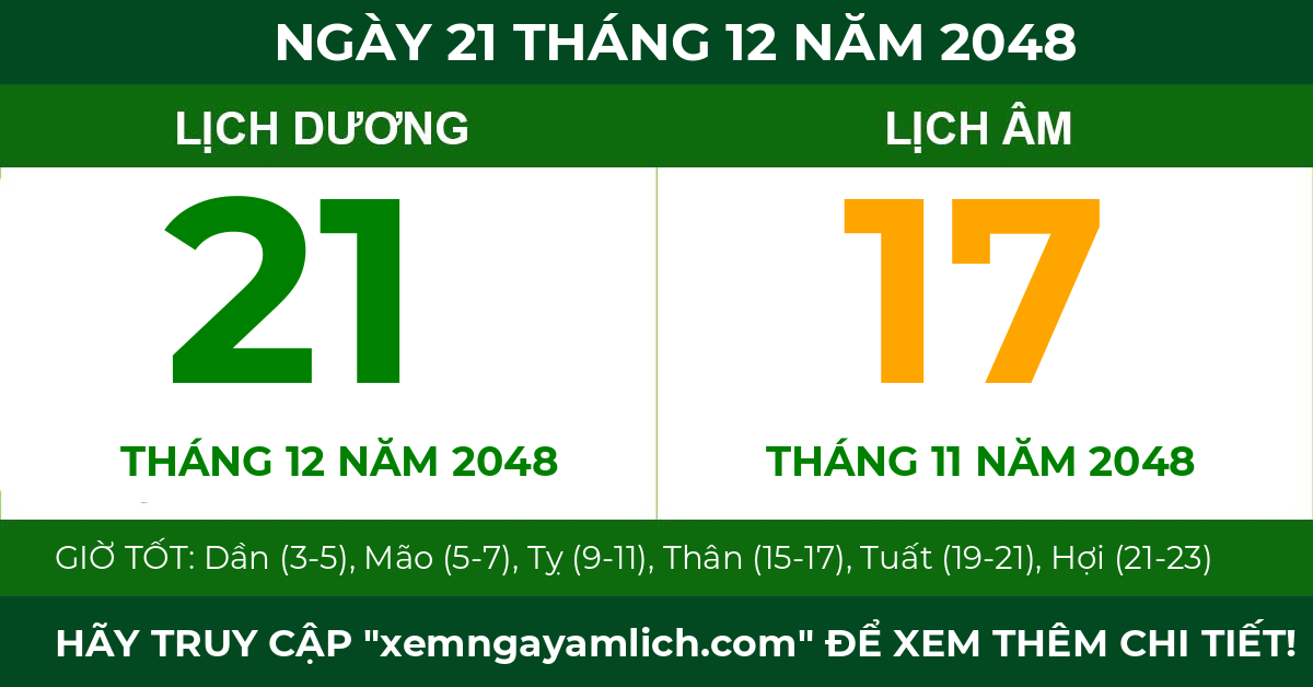 lịch âm ngày 21 tháng 12 năm 2048