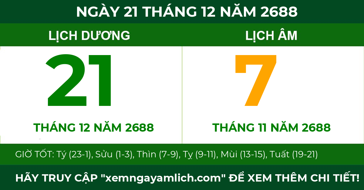 lịch âm ngày 21 tháng 12 năm 2688