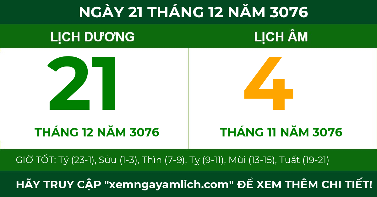 lịch âm ngày 21 tháng 12 năm 3076