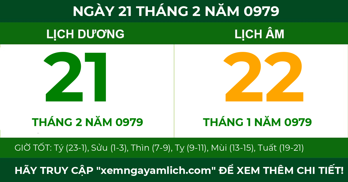 lịch âm ngày 21 tháng 2 năm 0979