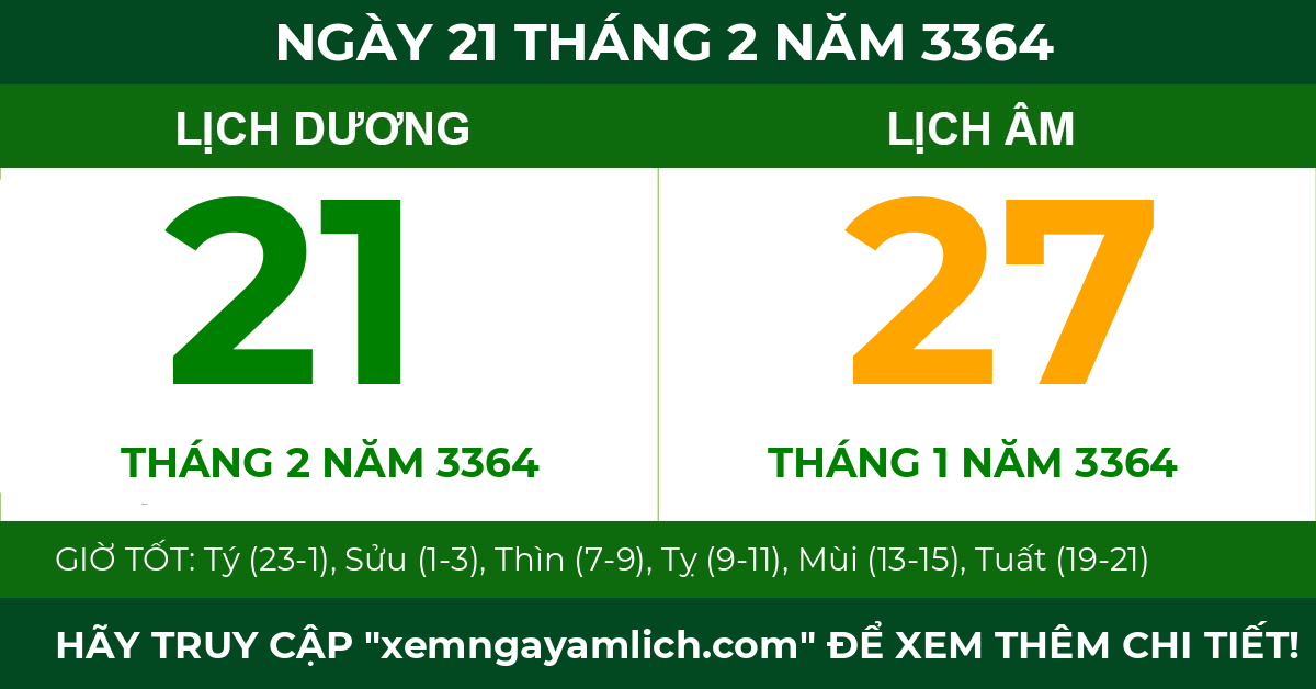 lịch âm ngày 21 tháng 2 năm 3364