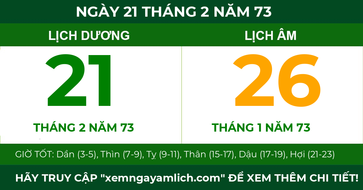 lịch âm ngày 21 tháng 2 năm 73