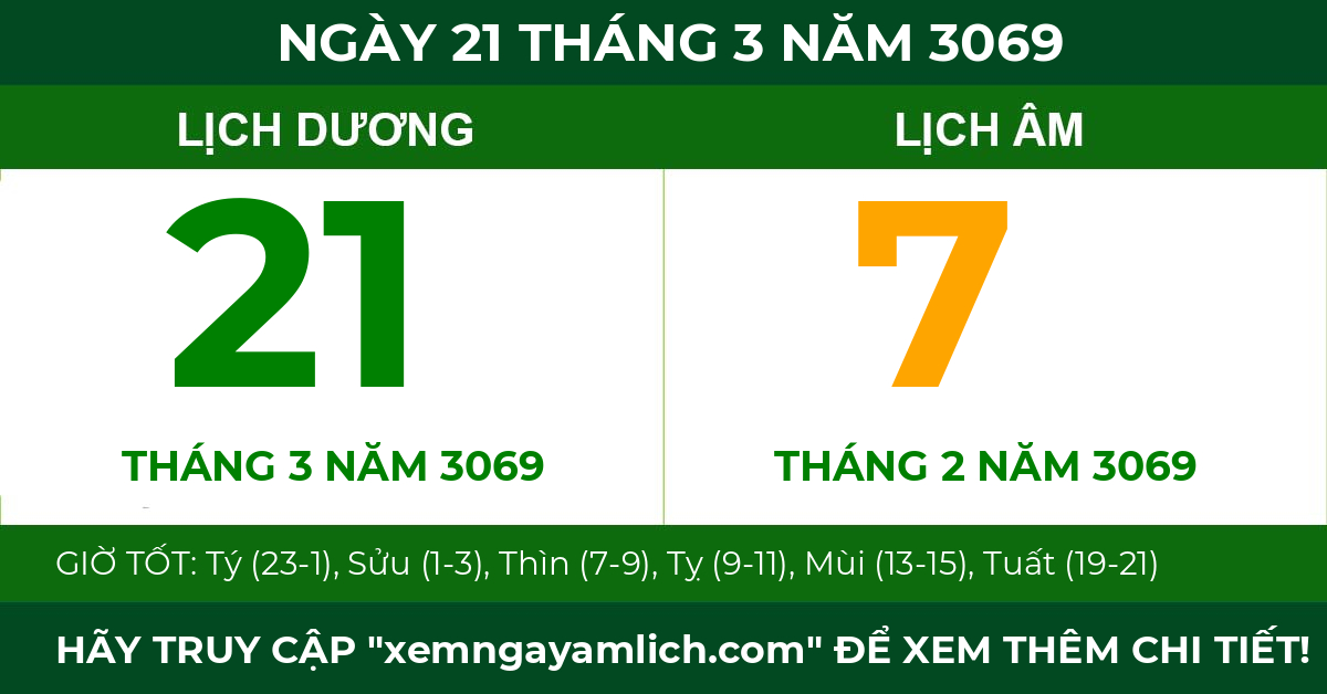 lịch âm ngày 21 tháng 3 năm 3069