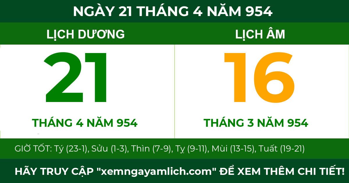 lịch âm ngày 21 tháng 4 năm 954