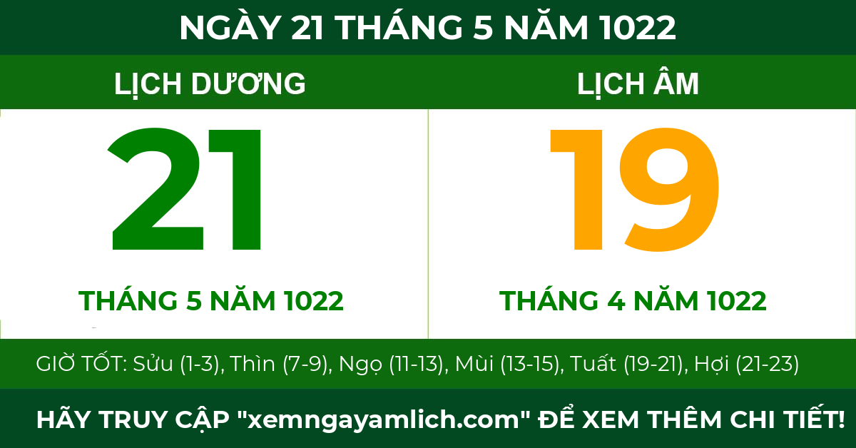 lịch âm ngày 21 tháng 5 năm 1022