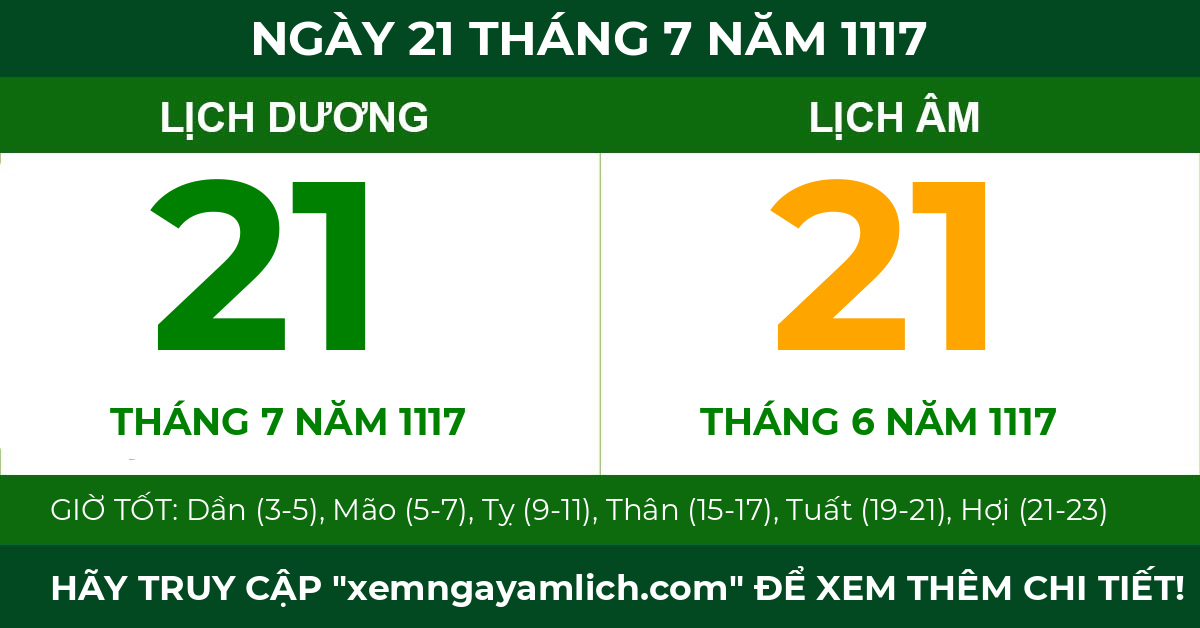 lịch âm ngày 21 tháng 7 năm 1117