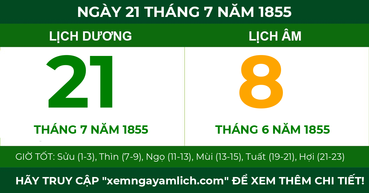 lịch âm ngày 21 tháng 7 năm 1855