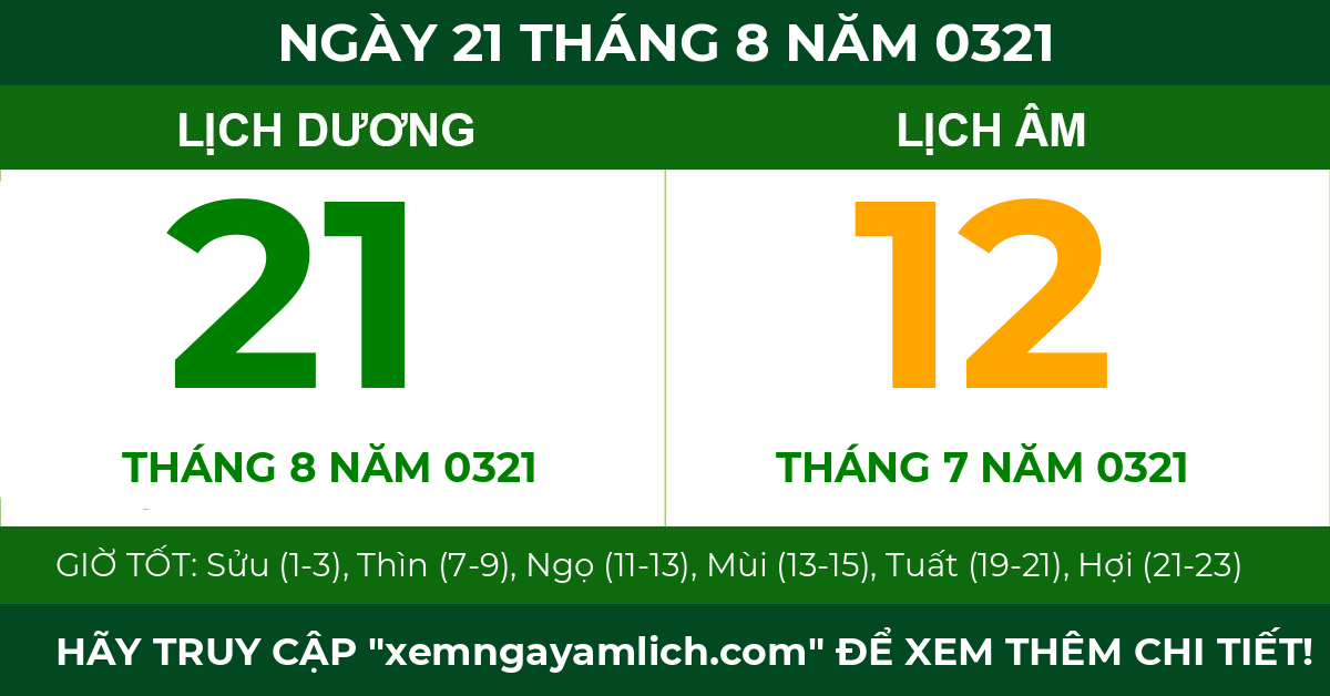 lịch âm ngày 21 tháng 8 năm 0321