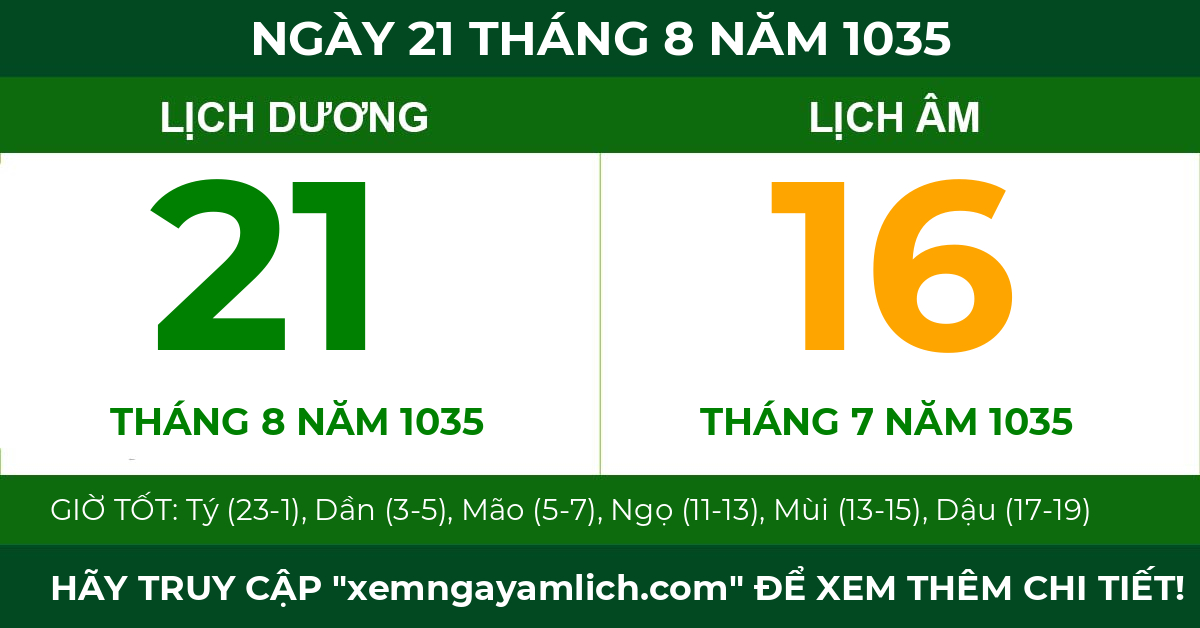 lịch âm ngày 21 tháng 8 năm 1035