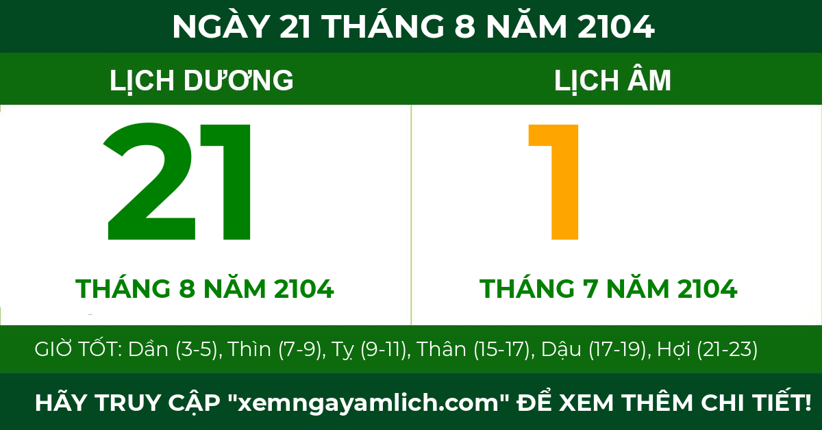 lịch âm ngày 21 tháng 8 năm 2104