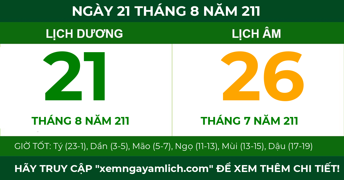 lịch âm ngày 21 tháng 8 năm 211