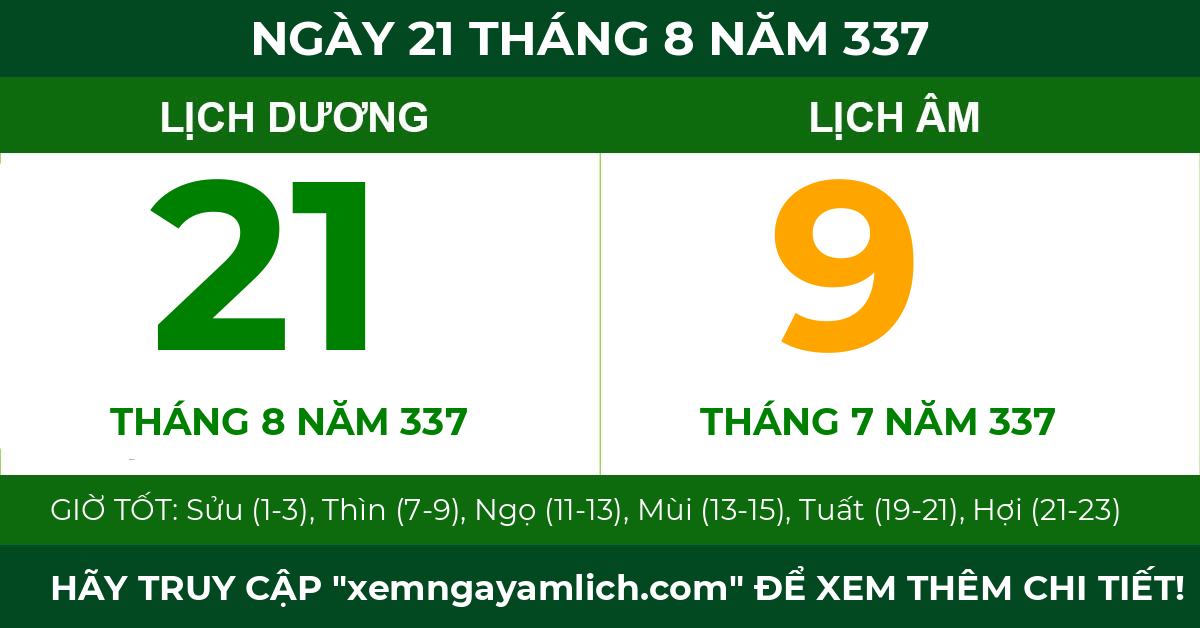 lịch âm ngày 21 tháng 8 năm 337