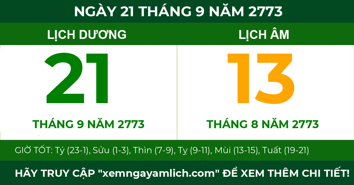 lịch âm ngày 21 tháng 9 năm 2773