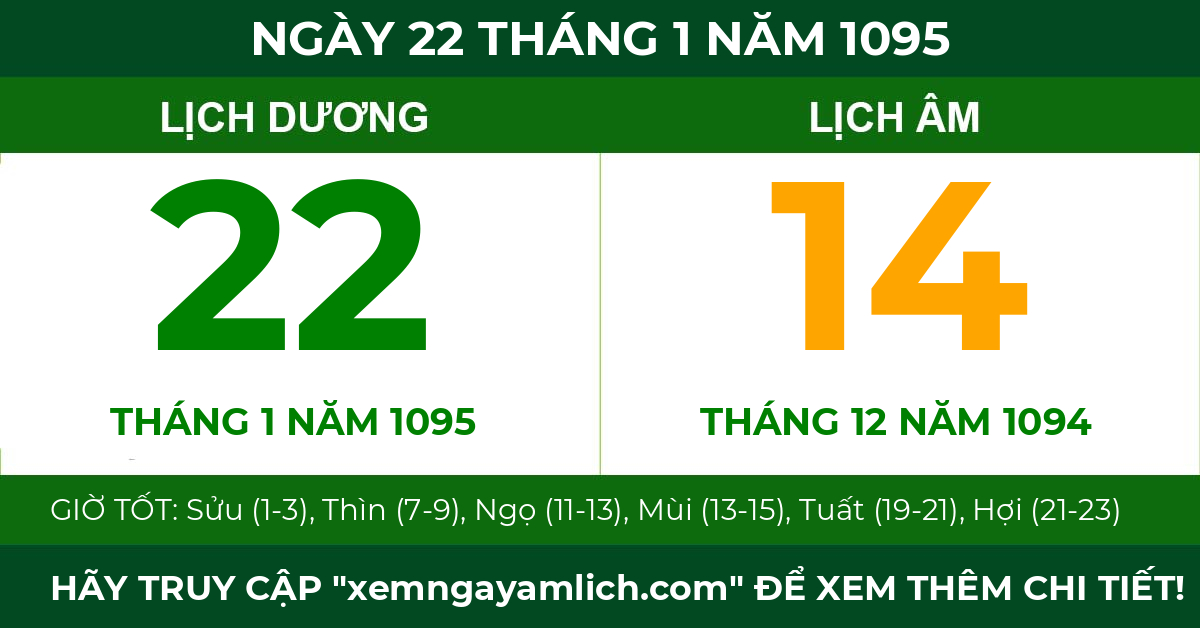 lịch âm ngày 22 tháng 1 năm 1095