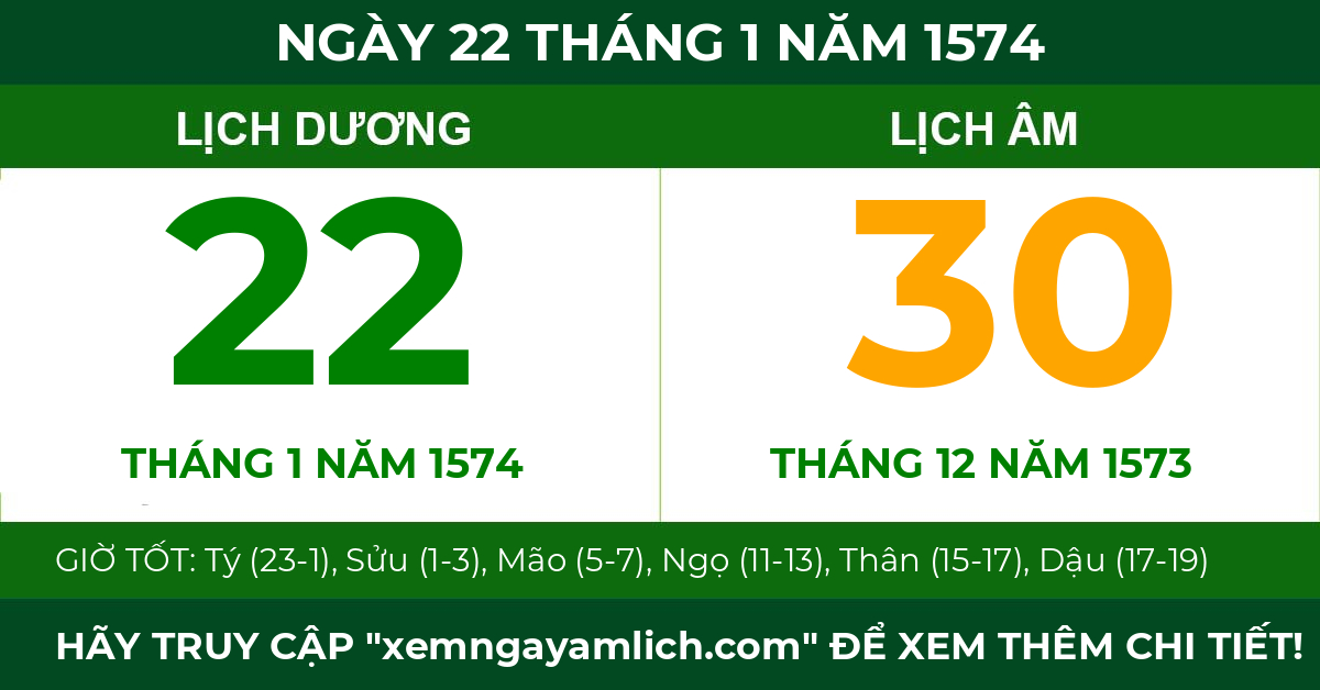 lịch âm ngày 22 tháng 1 năm 1574