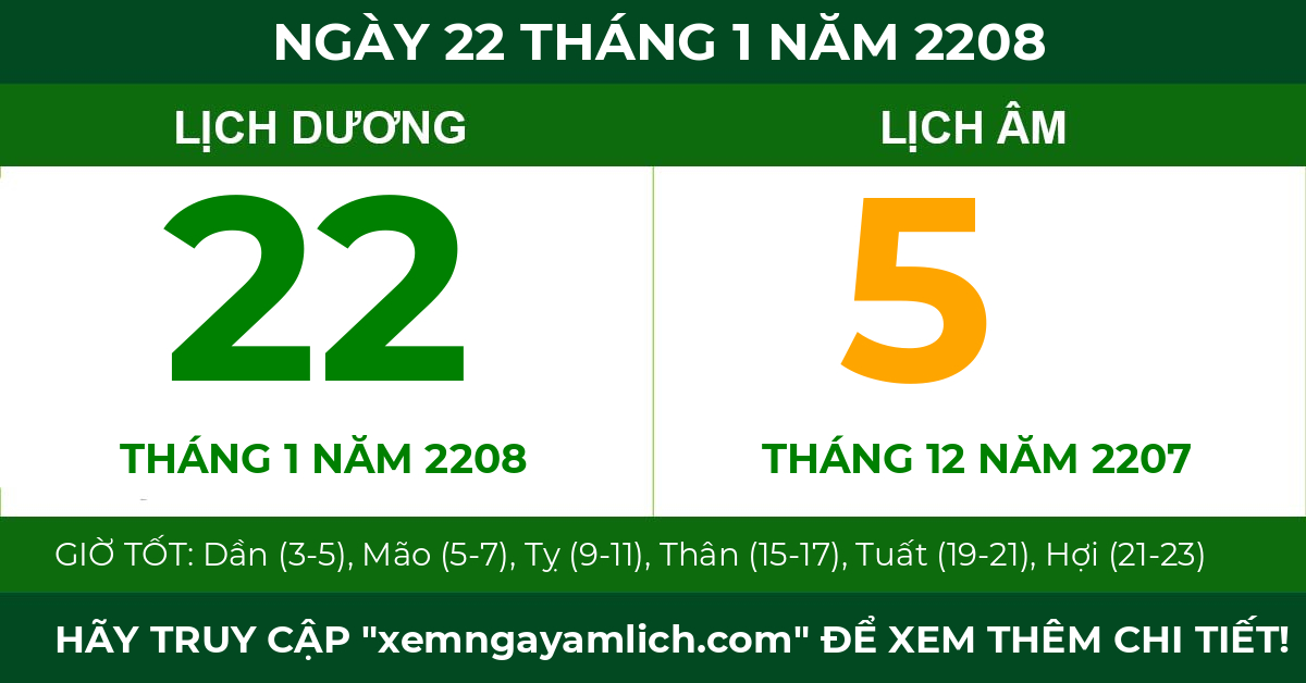 lịch âm ngày 22 tháng 1 năm 2208