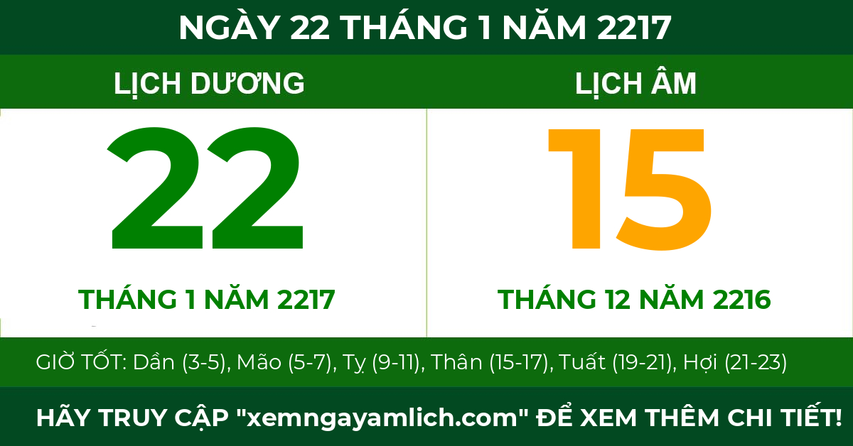 lịch âm ngày 22 tháng 1 năm 2217
