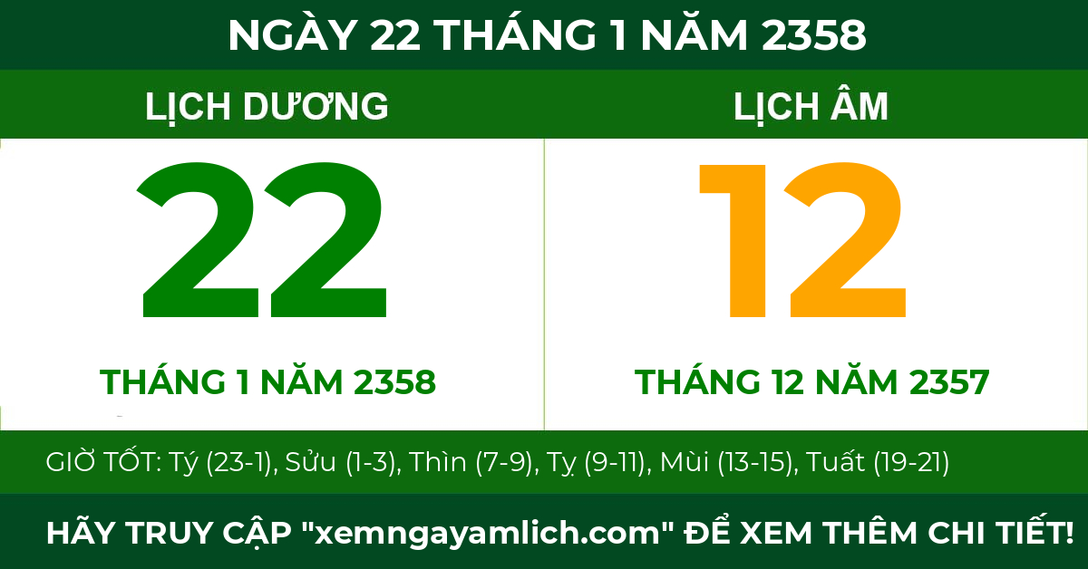 lịch âm ngày 22 tháng 1 năm 2358