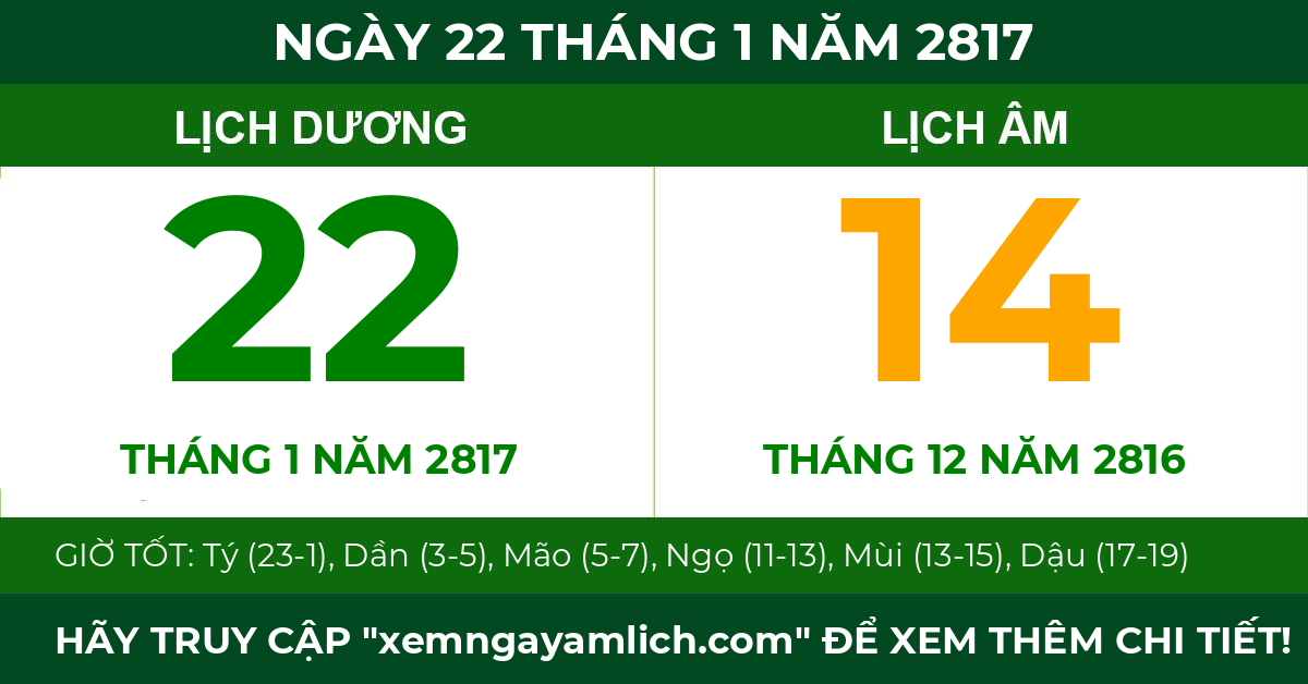 lịch âm ngày 22 tháng 1 năm 2817