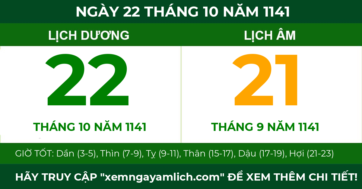 lịch âm ngày 22 tháng 10 năm 1141