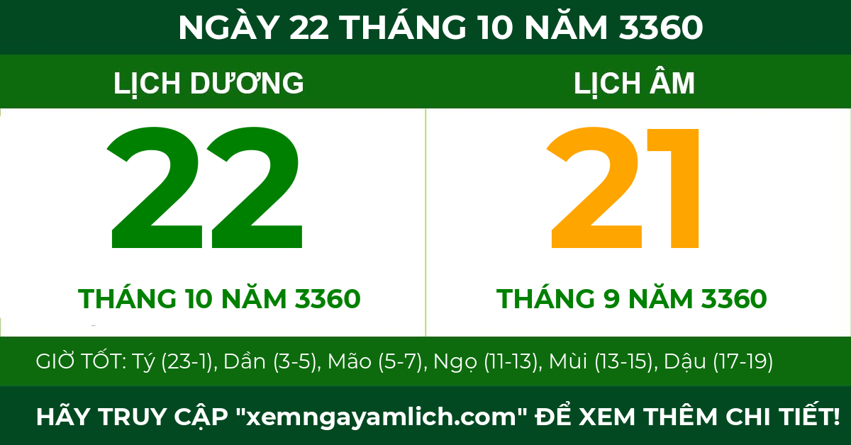 lịch âm ngày 22 tháng 10 năm 3360