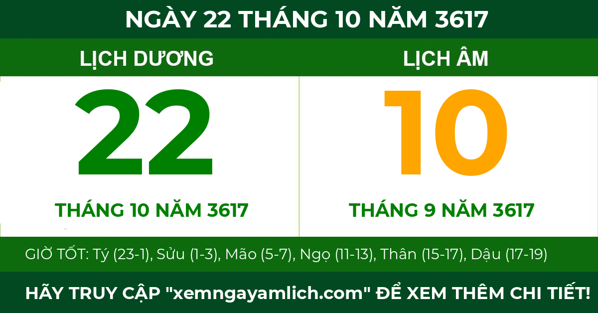 lịch âm ngày 22 tháng 10 năm 3617