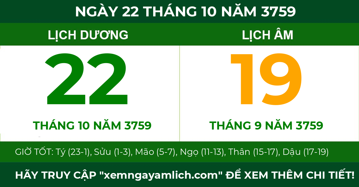 lịch âm ngày 22 tháng 10 năm 3759