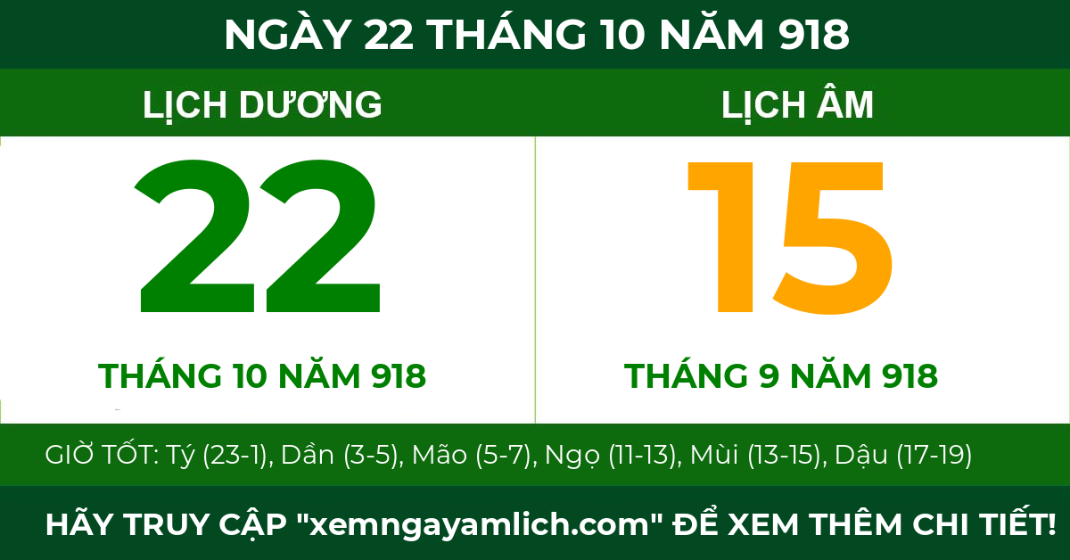 lịch âm ngày 22 tháng 10 năm 918