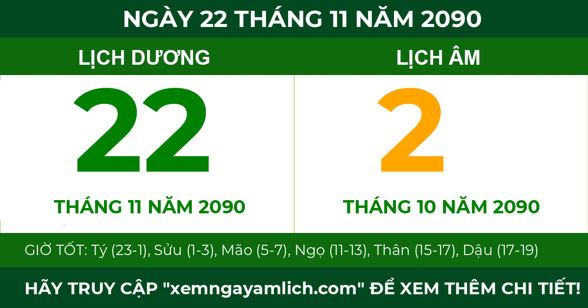 lịch âm ngày 22 tháng 11 năm 2090