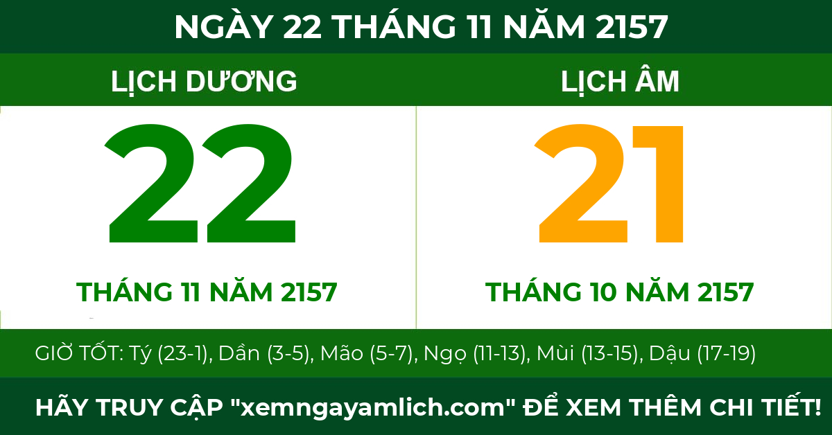 lịch âm ngày 22 tháng 11 năm 2157