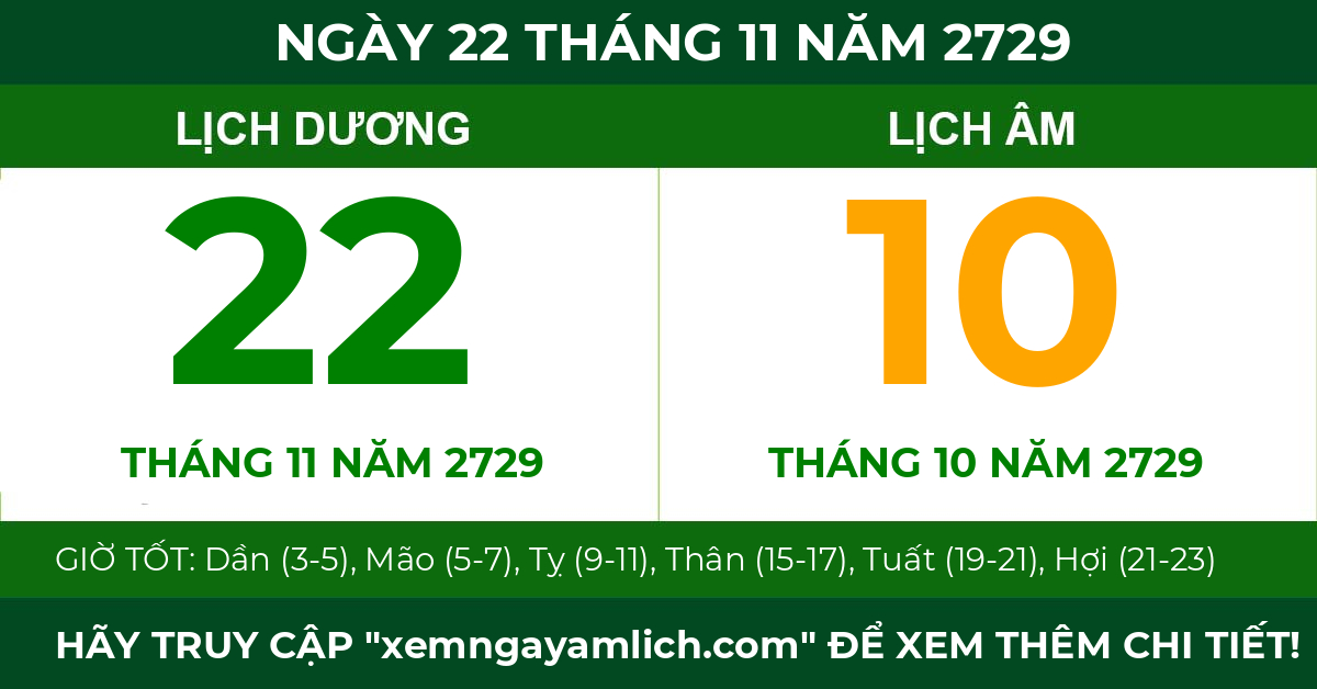 lịch âm ngày 22 tháng 11 năm 2729