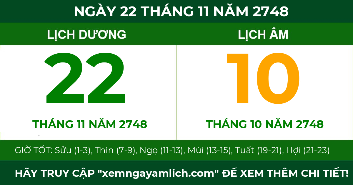 lịch âm ngày 22 tháng 11 năm 2748