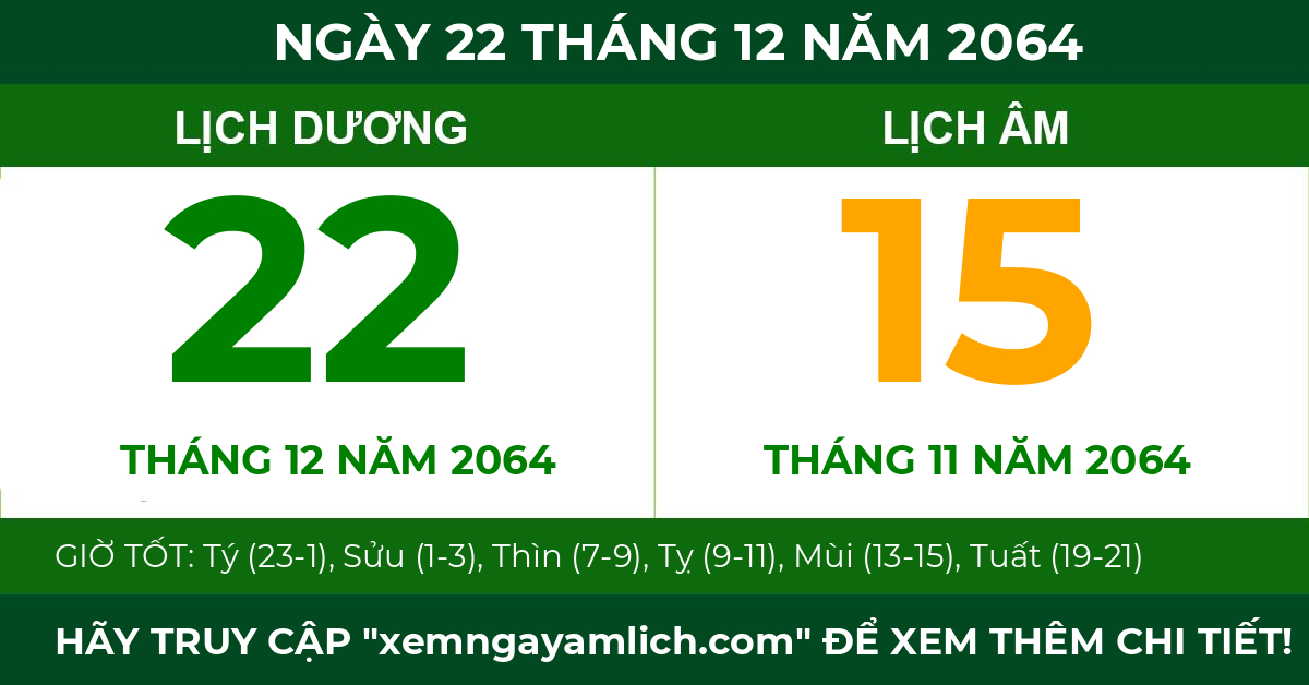 lịch âm ngày 22 tháng 12 năm 2064