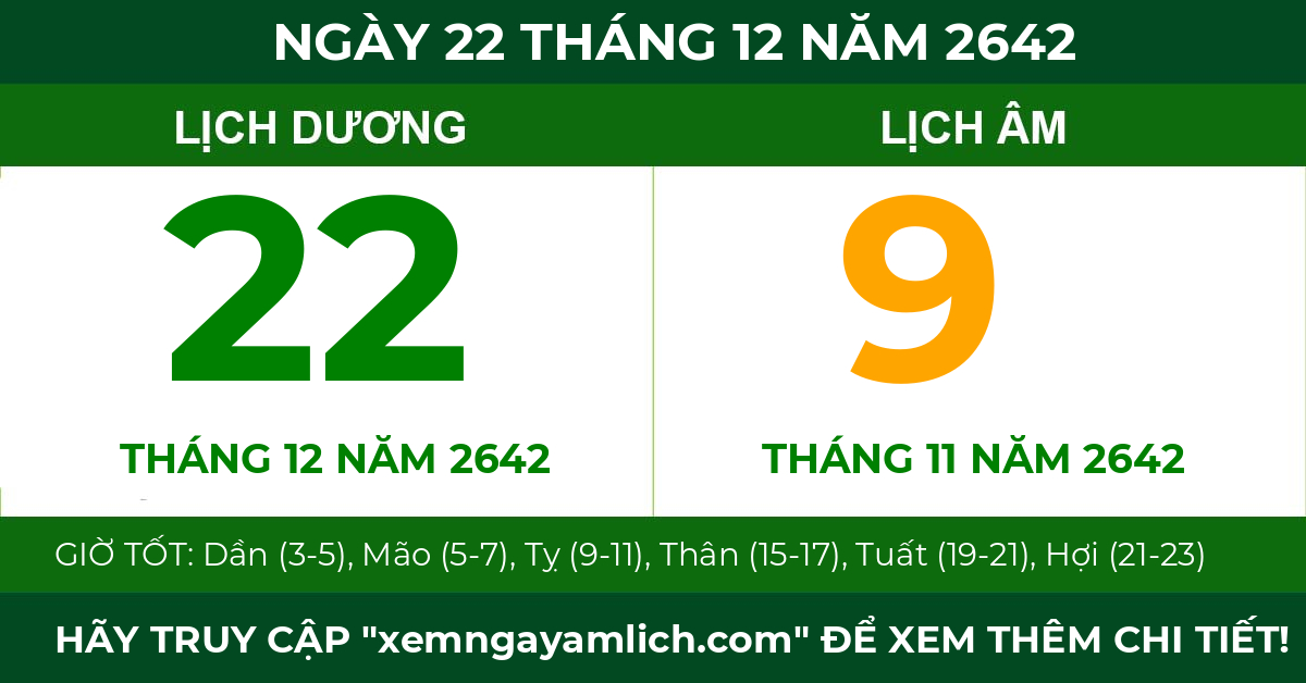lịch âm ngày 22 tháng 12 năm 2642