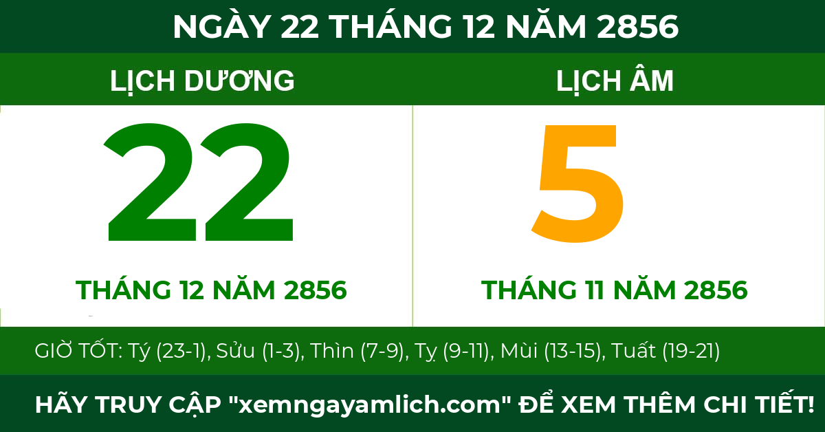 lịch âm ngày 22 tháng 12 năm 2856
