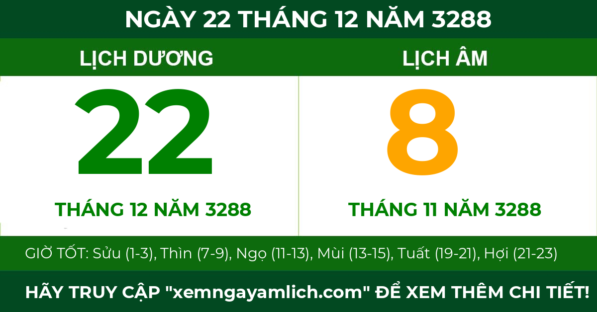 lịch âm ngày 22 tháng 12 năm 3288