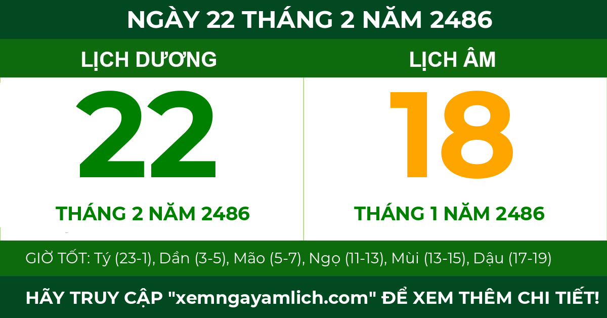 lịch âm ngày 22 tháng 2 năm 2486