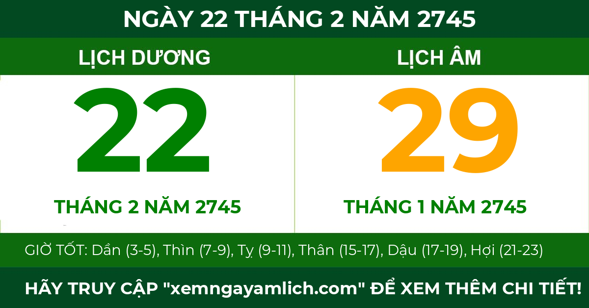 lịch âm ngày 22 tháng 2 năm 2745