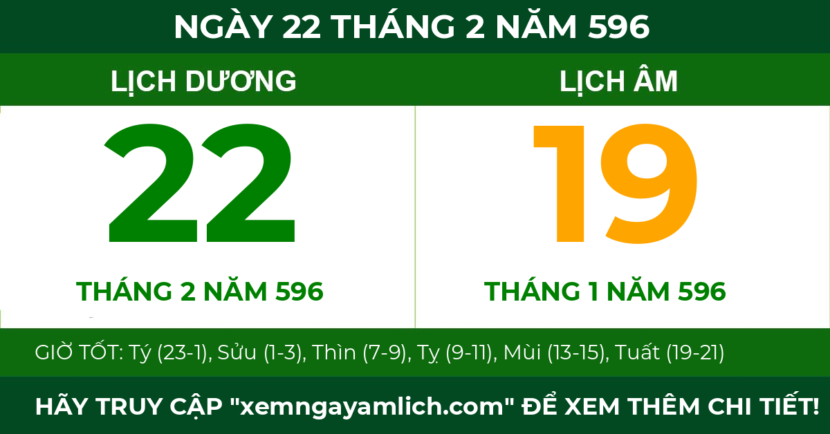 lịch âm ngày 22 tháng 2 năm 596
