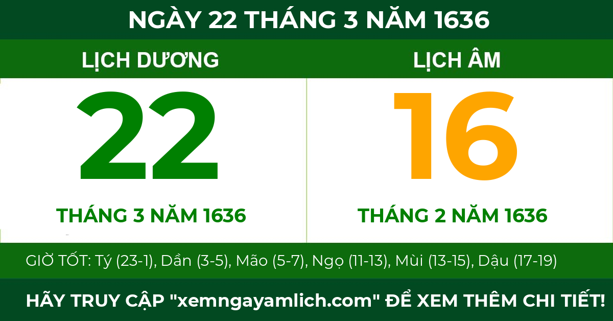lịch âm ngày 22 tháng 3 năm 1636