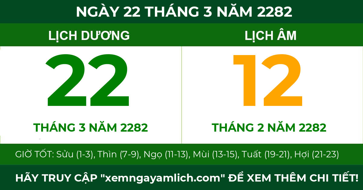 lịch âm ngày 22 tháng 3 năm 2282