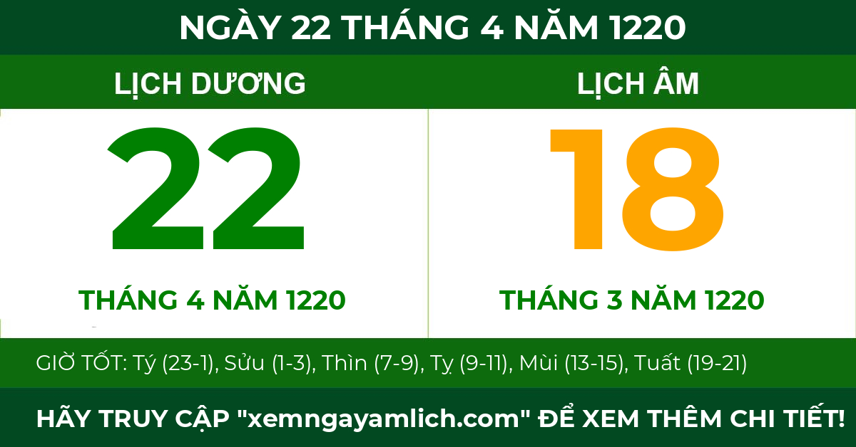 lịch âm ngày 22 tháng 4 năm 1220