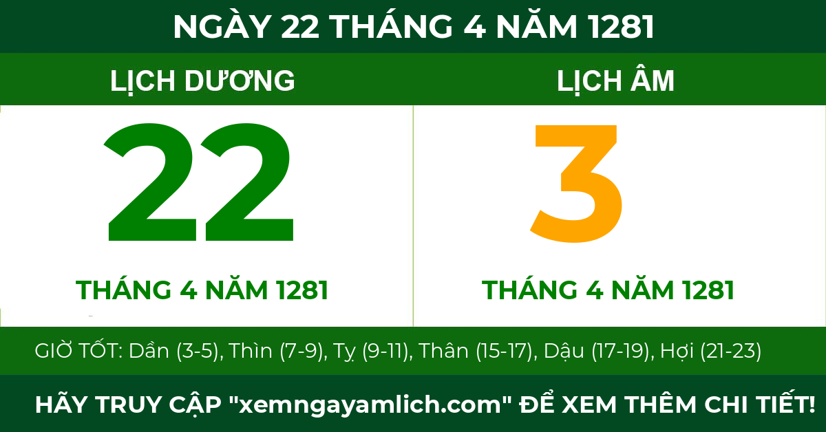 lịch âm ngày 22 tháng 4 năm 1281